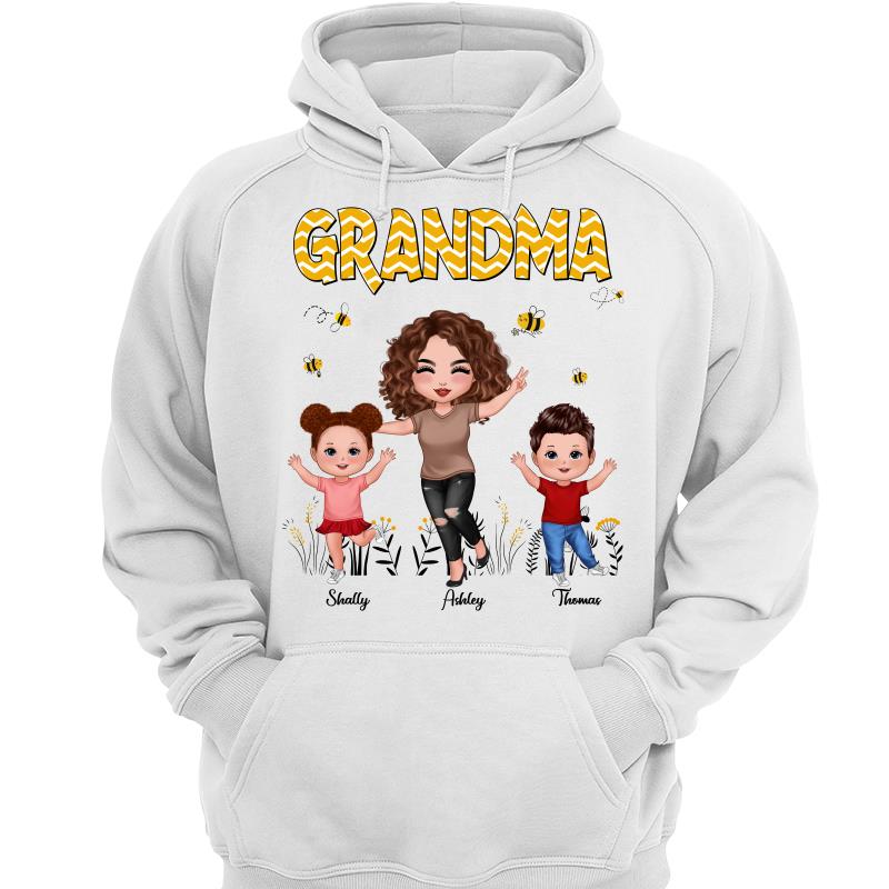 Yellow Pattern Bee Happy Doll Grandma & Grandkids Personalized Shirt