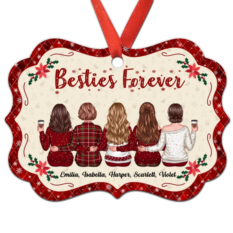 Besties Forever Back View Christmas Vibe Red Border Personalized Christmas Ornament