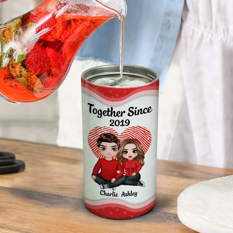 Embracing Couple Heart Fingerprint Personalized 4 In 1 Can Cooler