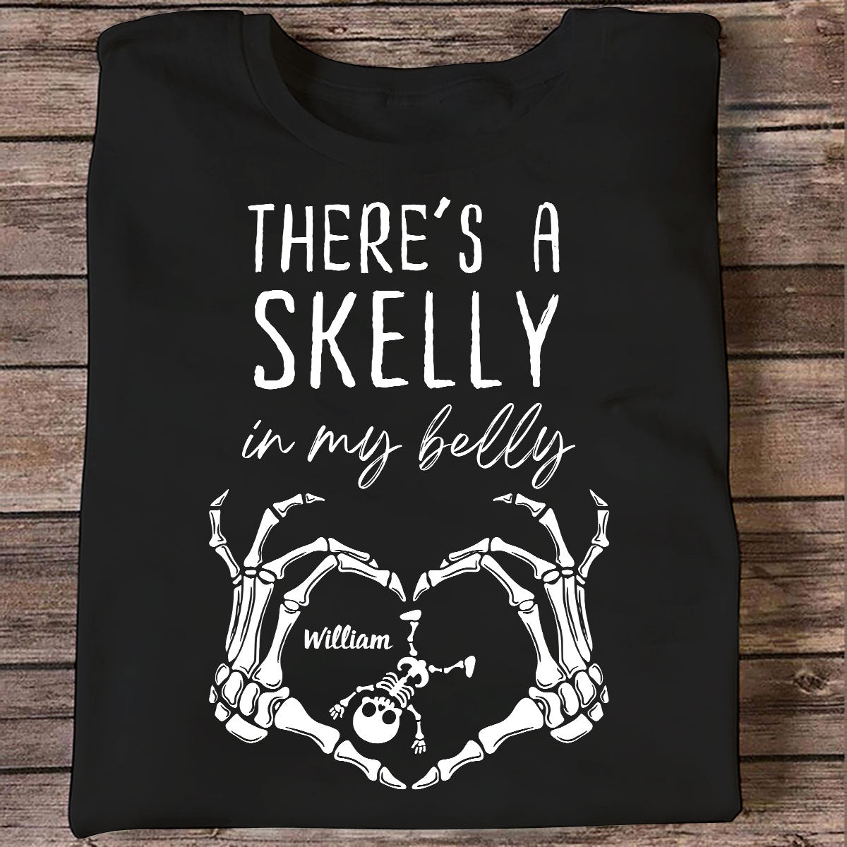 There's A Skelly In My Belly Halloween Pregnancy - Personalized Shirt - Spooky Mama Gift, Funny Pregnancy Gift