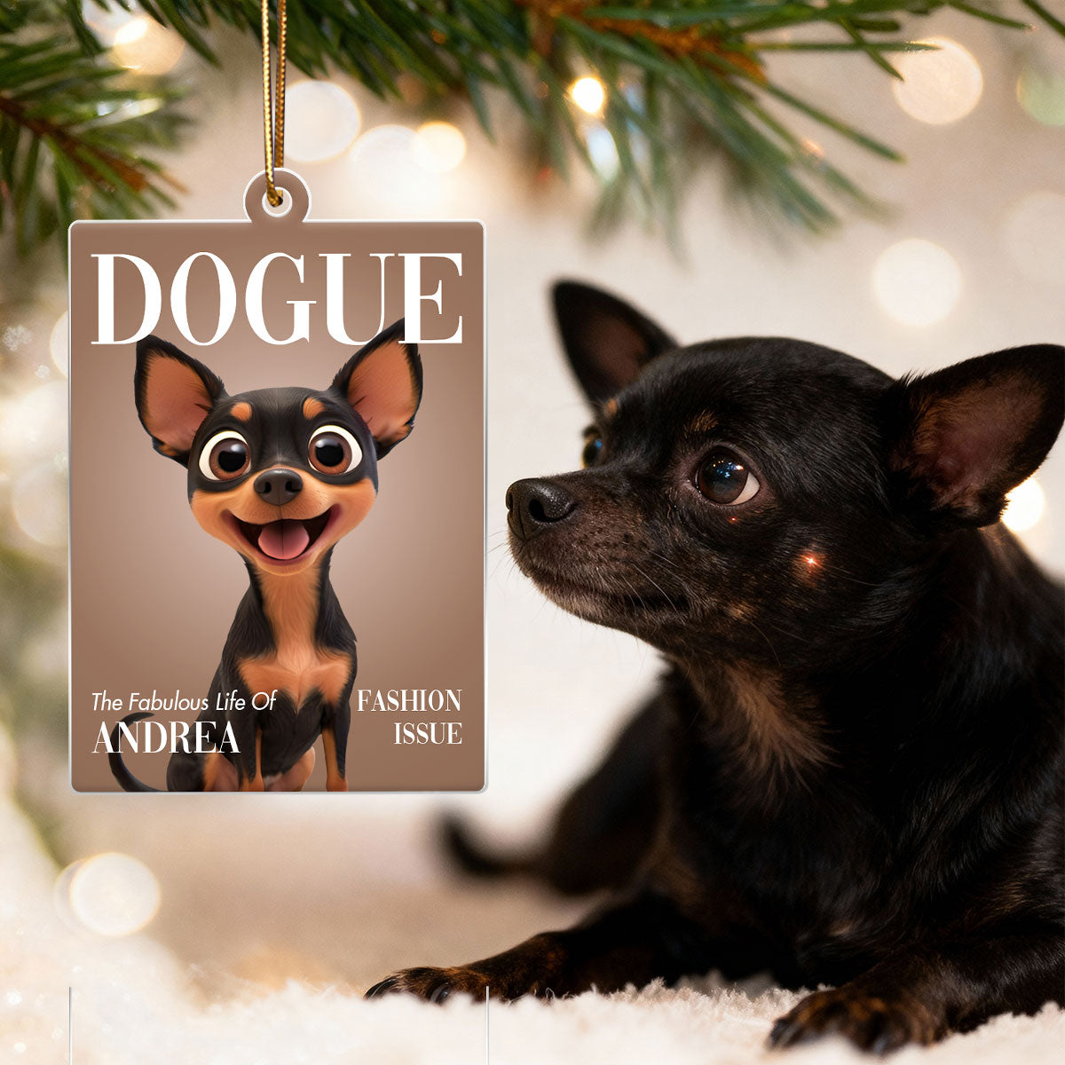 Fashionable Dogue Magazine - Personalized Acrylic Ornament - Unique Christmas Gift for Dog Mom, Dog Dad, Dog Lovers