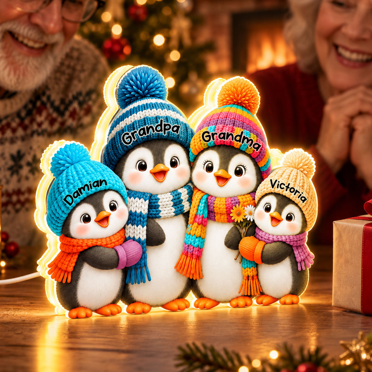 Grandma & Grandpa’s Little Penguins – Personalized Light Box - Christmas Gift For Grandparents