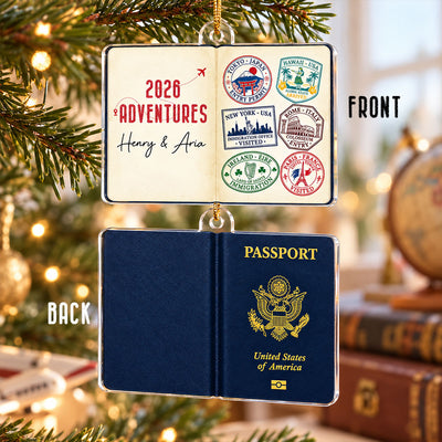 Travel Passport Stamps - Personalized Acrylic Ornament - Custom Adventure Keepsake Gift for Couples & Travelers