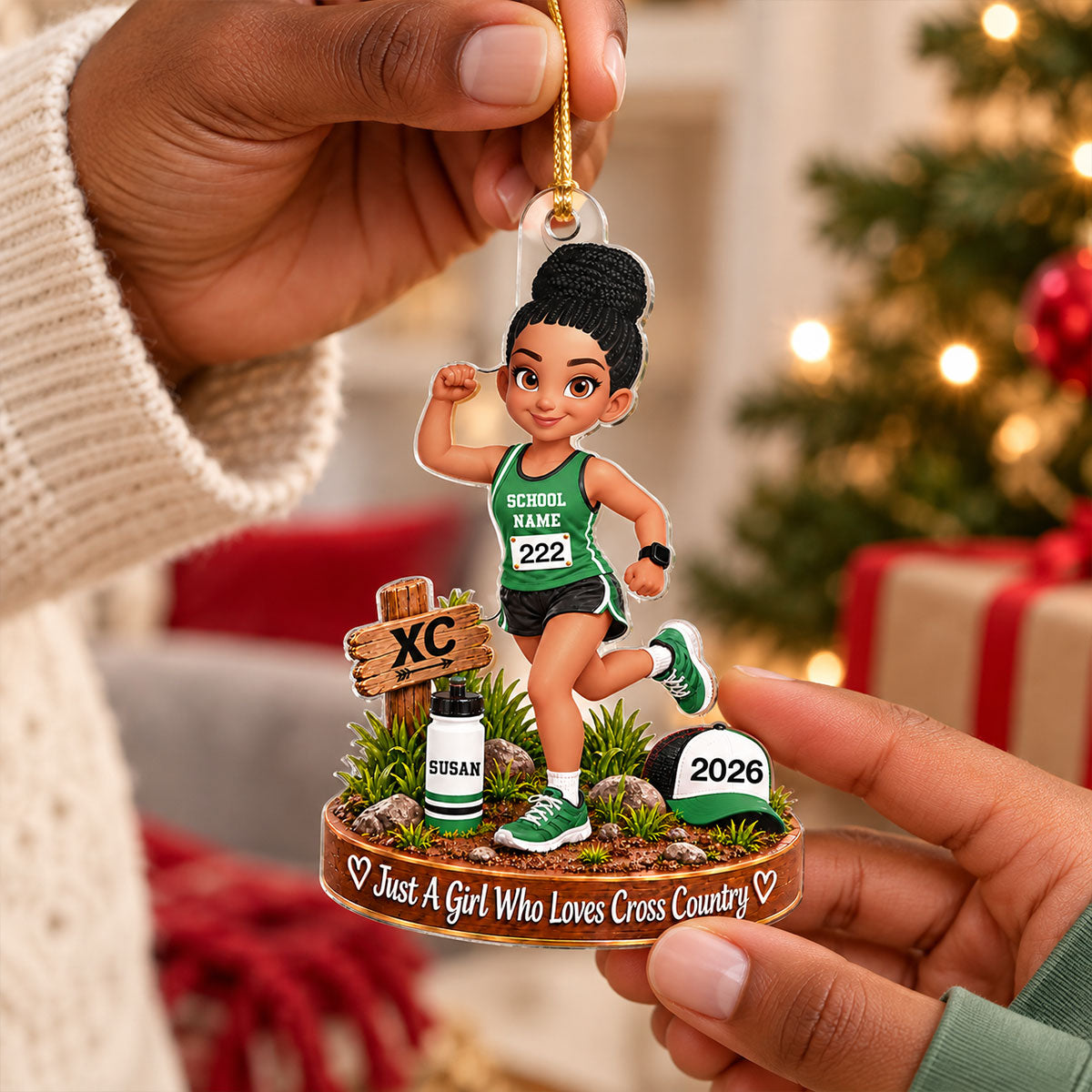 Just a Girl Who Loves Cross Country - Personalized Acrylic Ornament - Christmas Gift for Daughter, Granddaughter