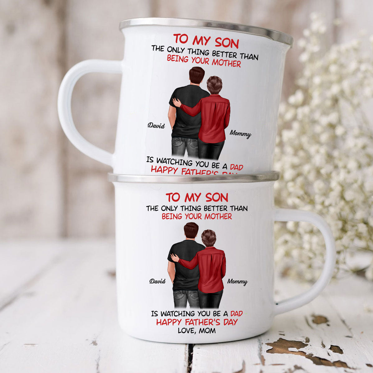 To My Son From Mom Happy Father‘s Day Back View Personalized Campfire Mug