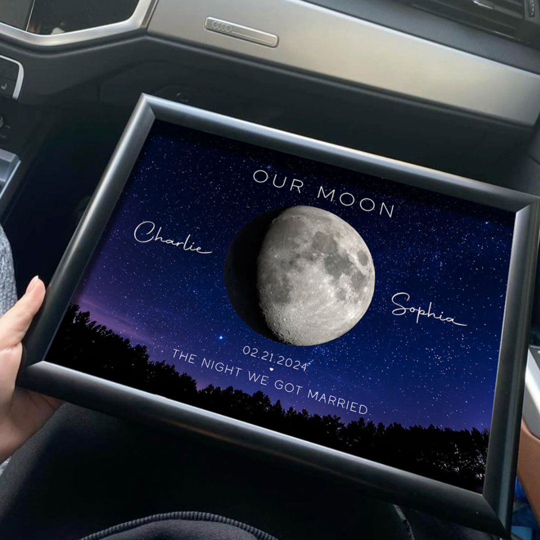 Our Moon Couple Gift Moon Phase Art Anniversary for Wife, Gift for Husband Wedding Anniversary Personalized Poster