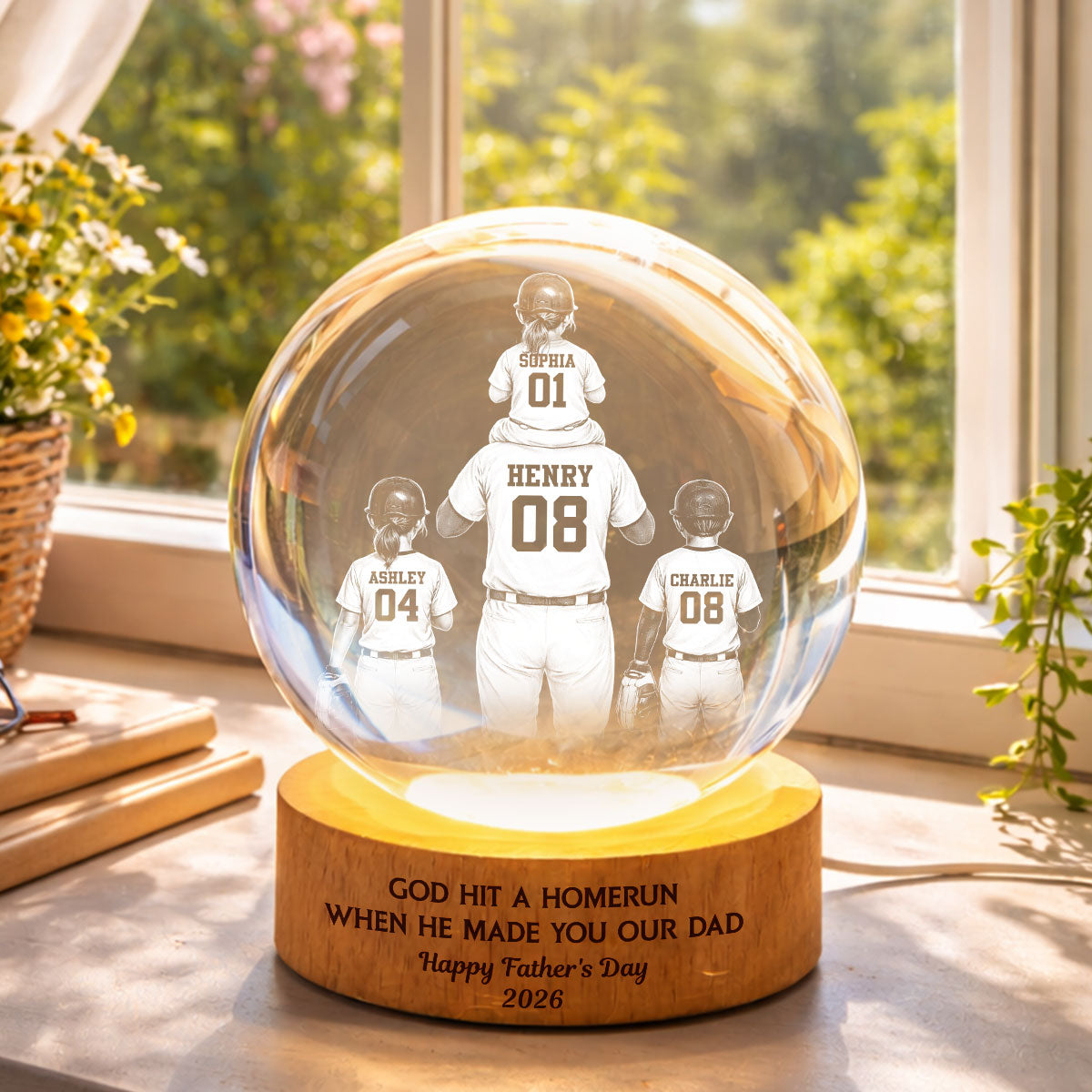 We Caught the Best Dad - Personalized Crystal Ball LED Night Light - Father's Day Gift for Dad, Husband
