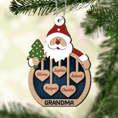 Grandma's Sweethearts Santa Claus Personalized Christmas 2-Layer Wooden Ornament