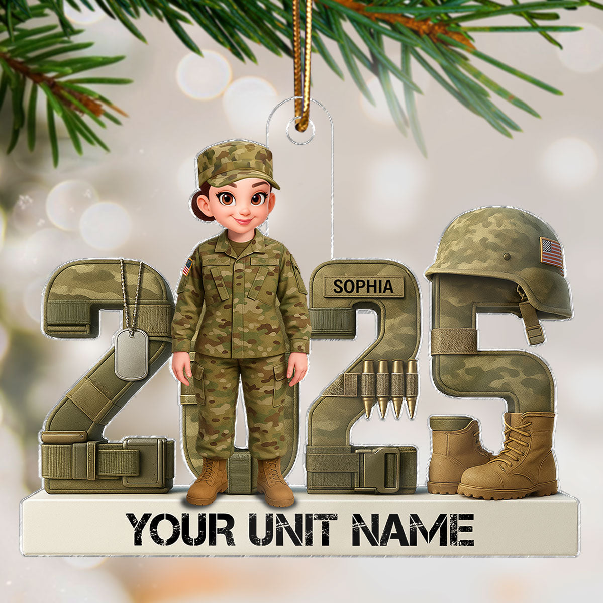 3D Effect Christmas Army Soldier - Personalized Acrylic Ornament