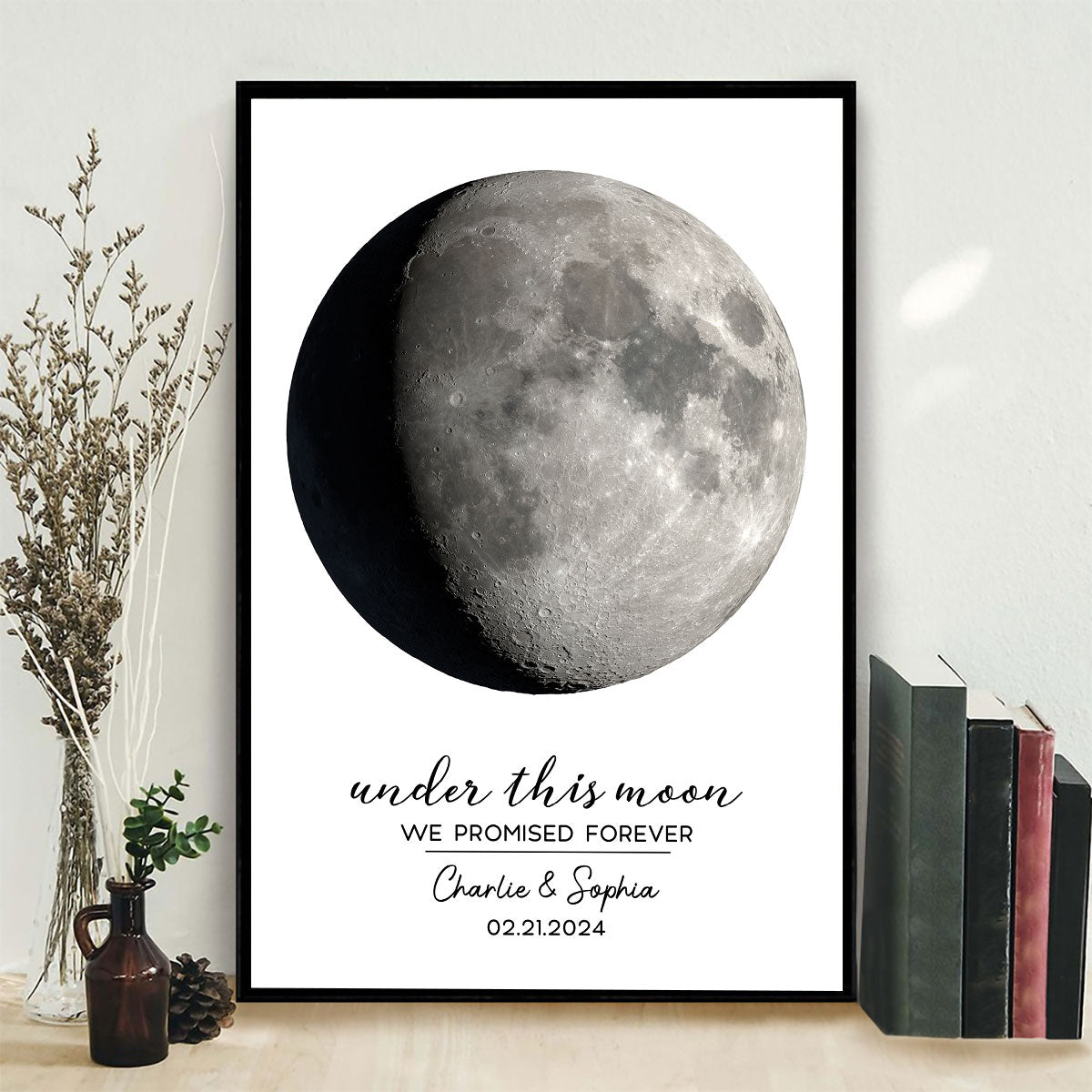 Under This Moon We Promise Forever Couple Custom Moon Phases Anniversary Date Personalized Poster, Anniversary Gift, Wedding Gift For Couple, For Him, For Her, Boyfriend, Girlfriend, Husband, Wife