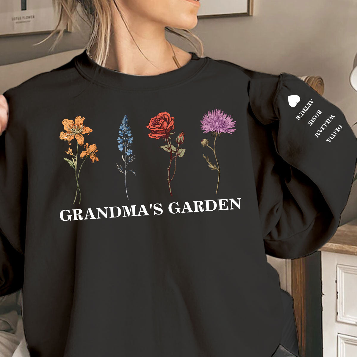 Custom Birth Month Sweatshirt Birth Flower Sweater, Grandma's Garden