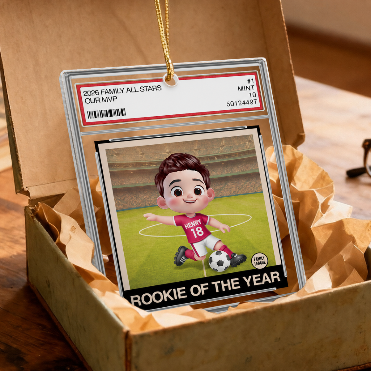 Soccer Rookie Of The Year Kid All Star Trading Card Style - Personalized Acrylic Ornament - Christmas Gift For Kids, Grandchildren