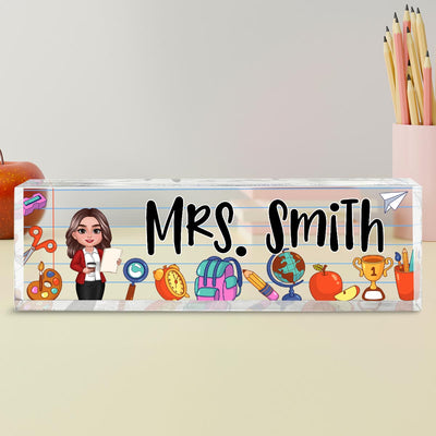 Beautiful Teacher School Things Personalized Acrylic Desk Name Plate, Gift For Teacher, Office Decor
