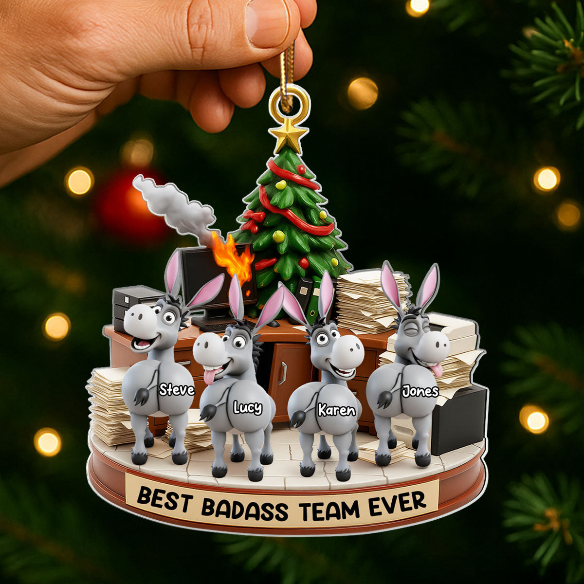 Best Badass Team Ever, Donkey Coworker Office Decoration - Personalized Acrylic Ornament - Custom Employee Gift Exchange, White Elephant Gift