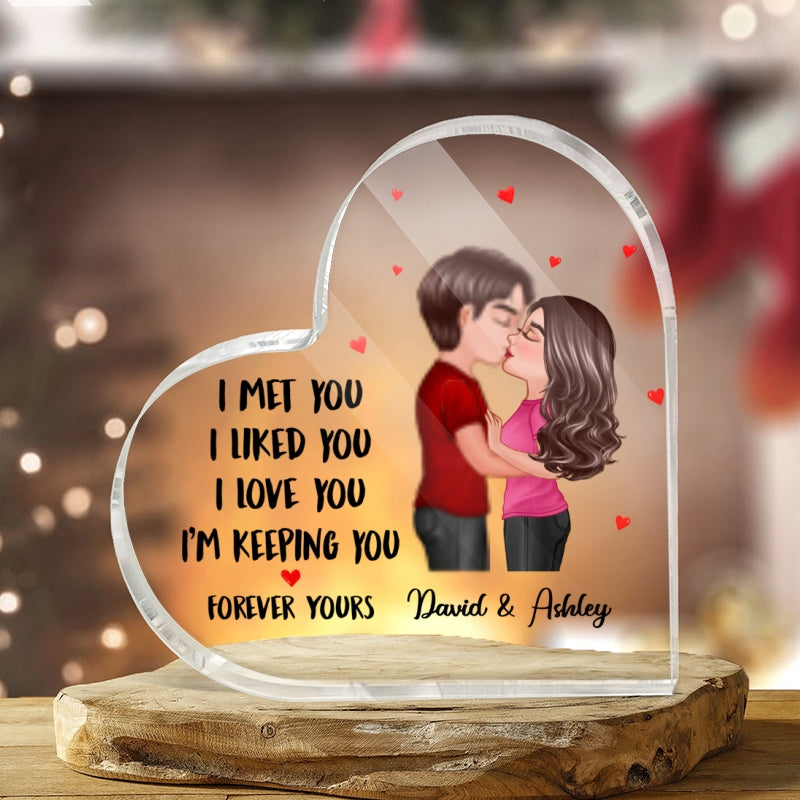 Doll Couple Kissing I Met You Gift For Him For Her Personalized Acrylic Heart Plaque