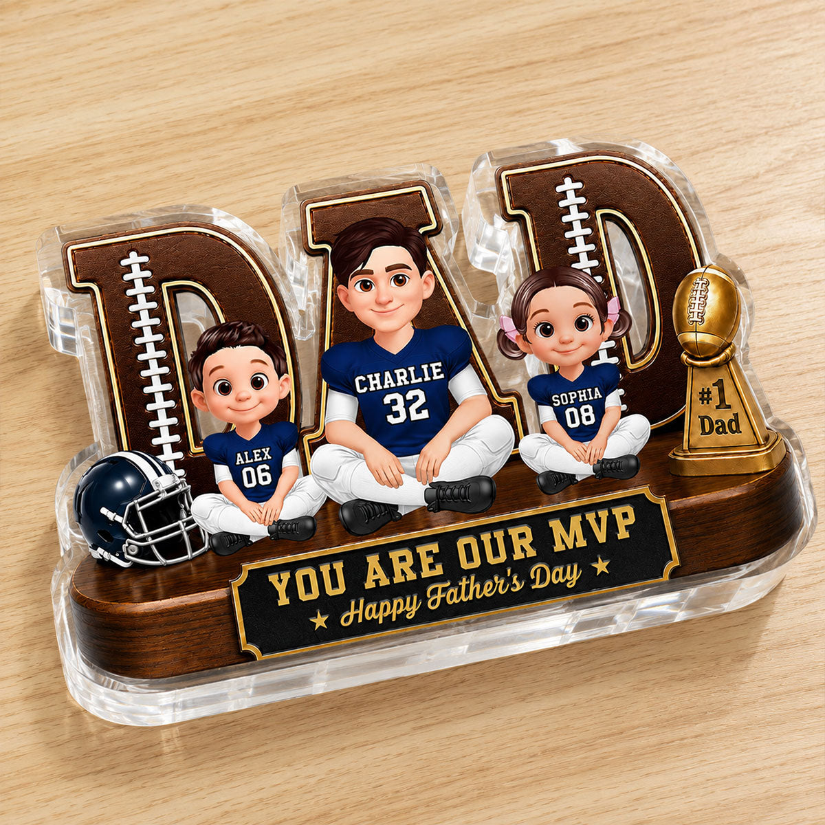 American Legend Football Family Daddy's Dream Team - Personalized Acrylic Block Plaque - Father's Day Gift For Dad, Husband