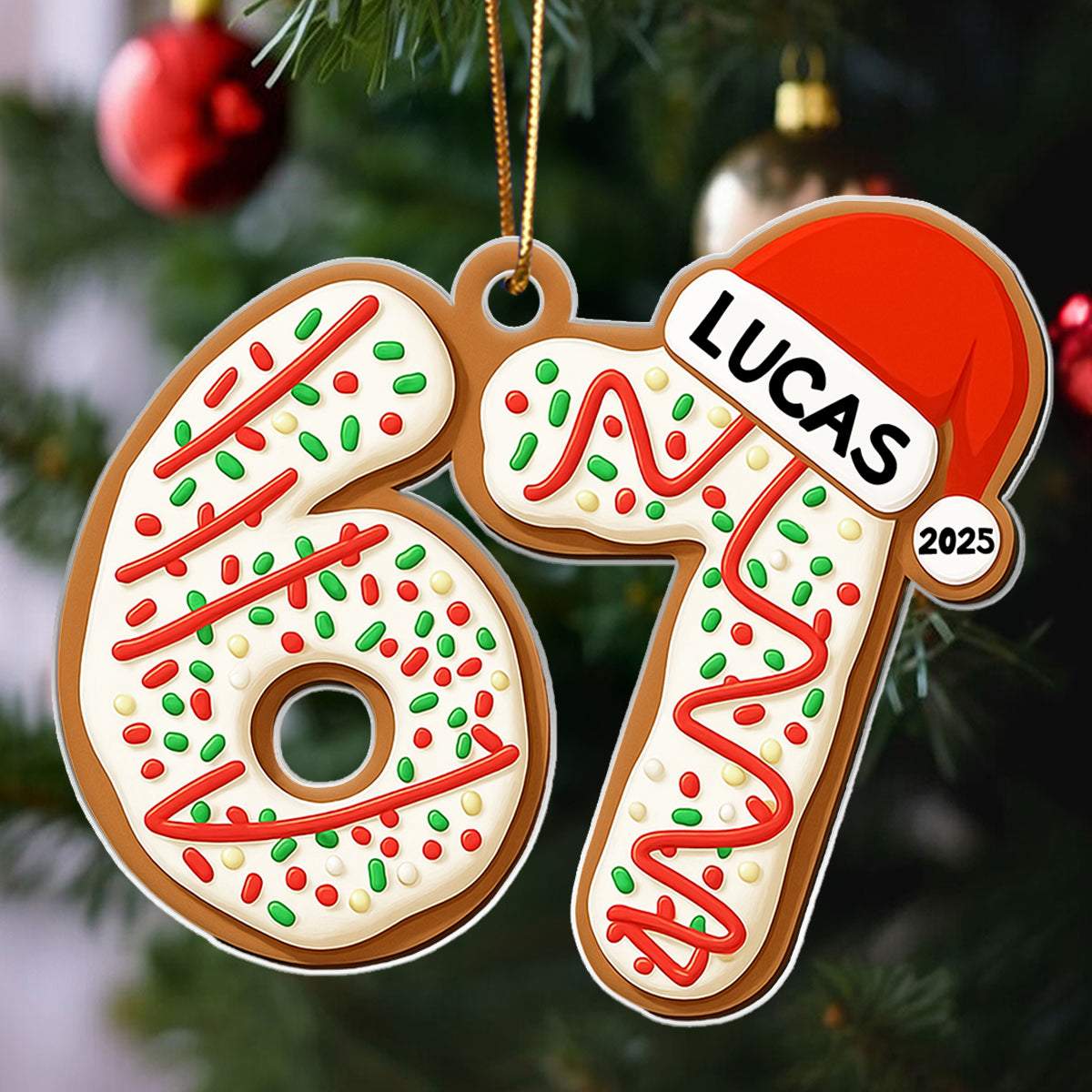 Custom Name Six Seven Ornament - Personalized Acrylic Ornament - Funny Six Seven 67 Ornament, Christmas Santa 67 Ornament, Gen Z, Gen Alpha Teenager Ornament