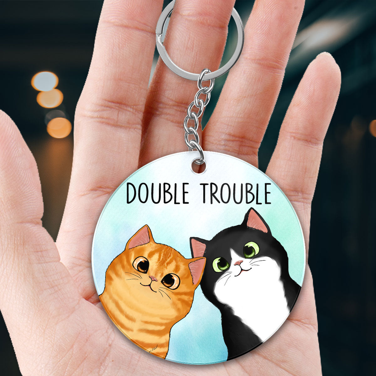 Peeking Fluffy Cats Double Trouble Gift For Cat Lover Different Back Ground Personalized Acrylic Keychain