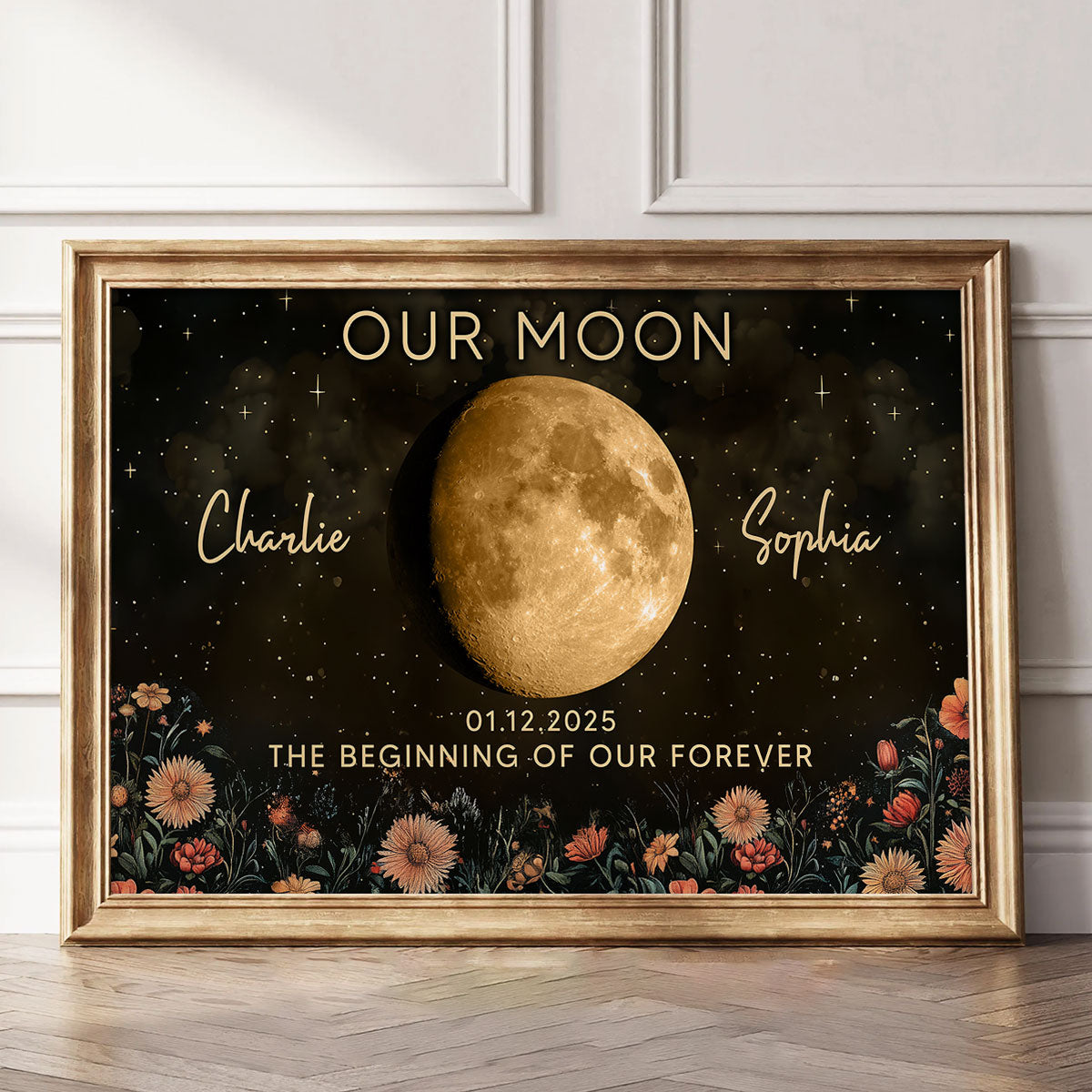 Night Sky Love Story Couple Custom Moon Phase Anniversary Date - Personalized Poster - Heartfelt Anniversary Gift, Valentine Gift, Wedding Gift For Couple