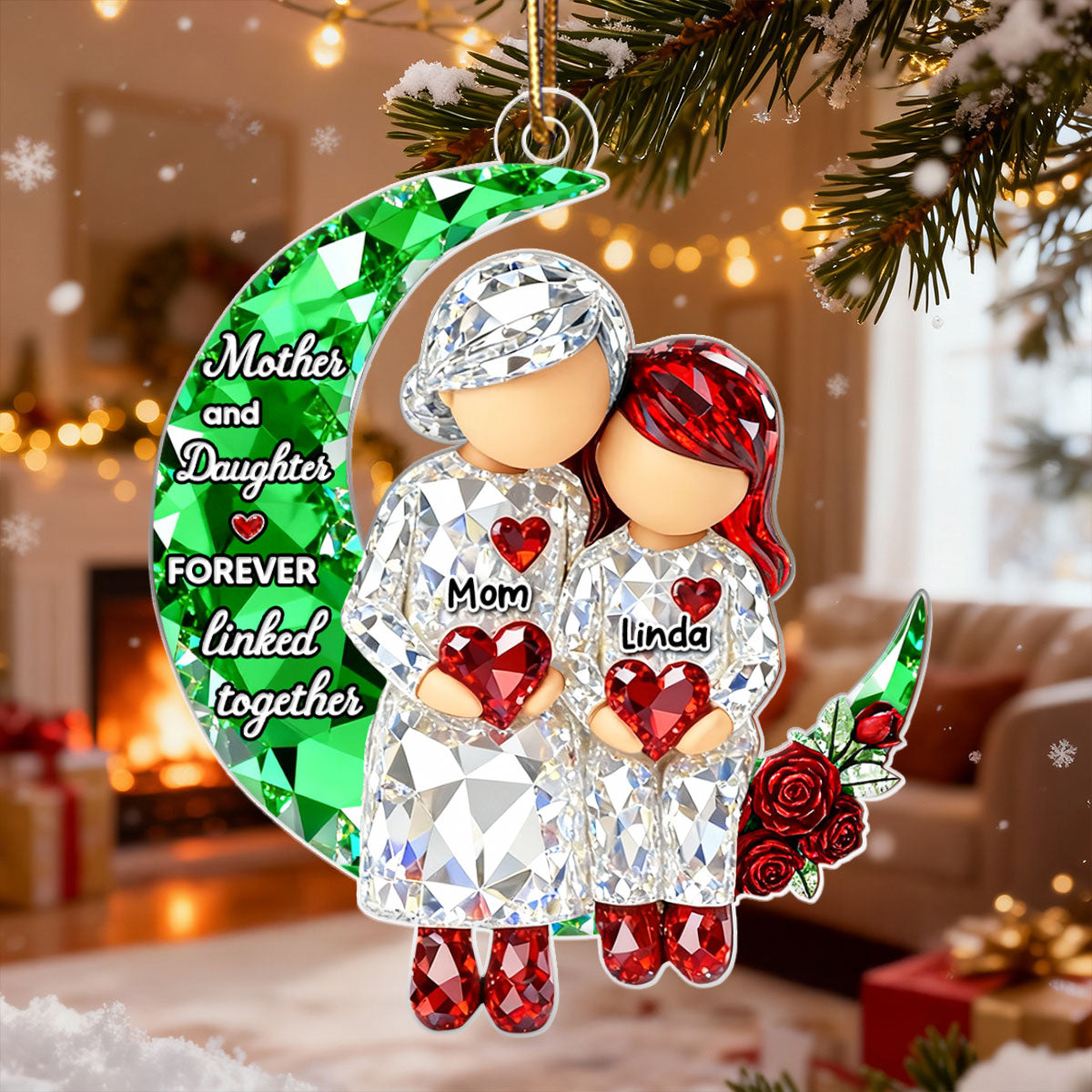 Mother & Daughter Forever Linked Together - Personalized Acrylic Ornament - Sentimental Gift for Mom, Daughter
