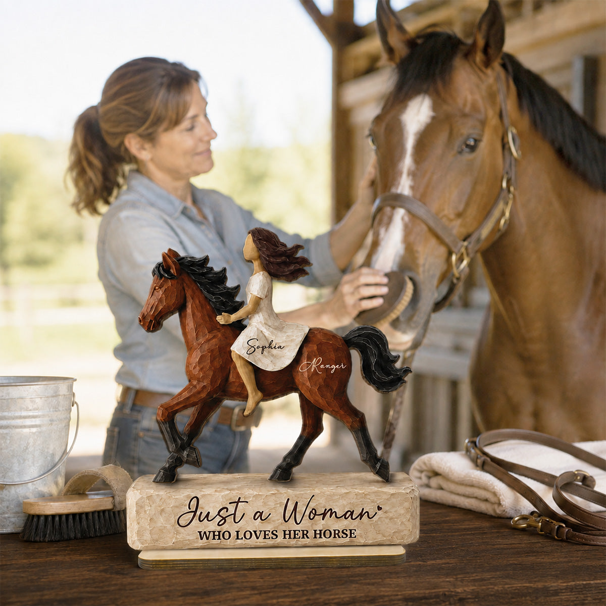 Girl Riding Horse 2D Flat - Personalized 2-Layered Wooden Plaque - Keepsake Gift For Horse Lover