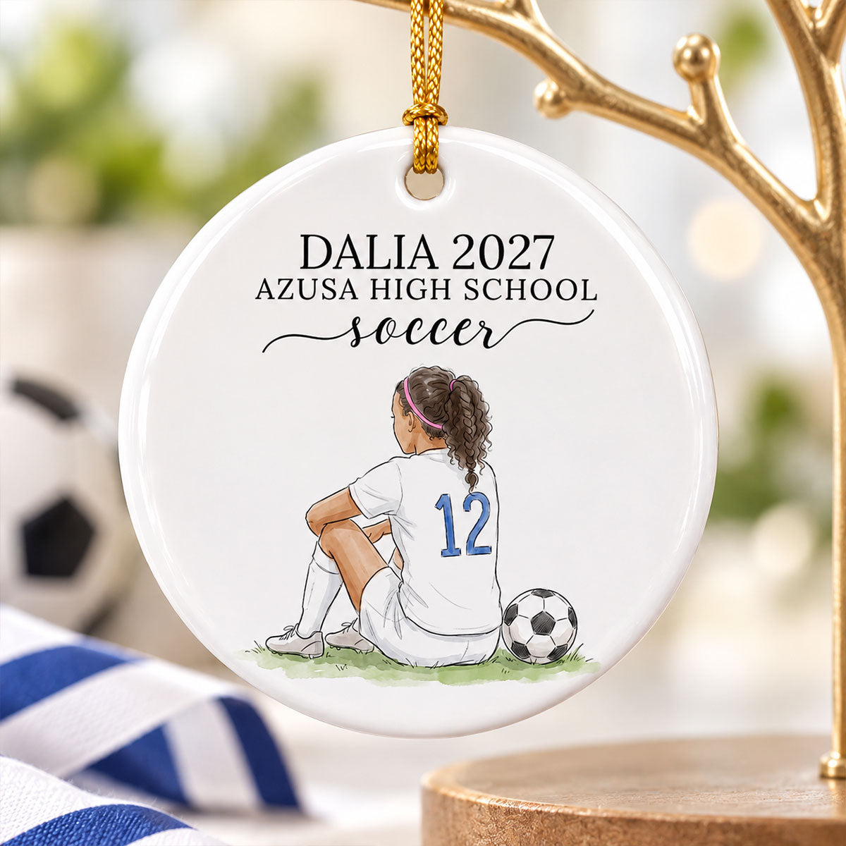 Custom Soccer Senior Portrait from Photo - Personalized Ceramic Ornament - Christmas Gift for Daughter, Son