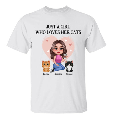 Pretty Doll Just A Girl Loves Cats Pink Heart Personalized Shirt