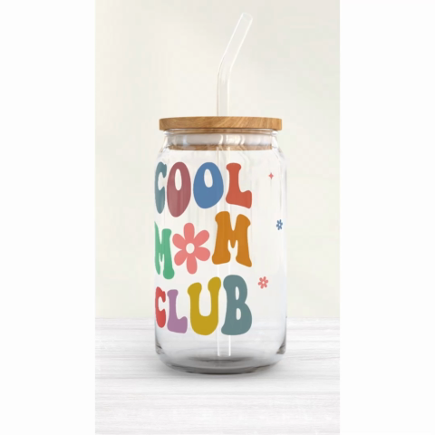 Cool Grandma Mom Club Pretty Woman With Kids Personalized Clear Glass Can