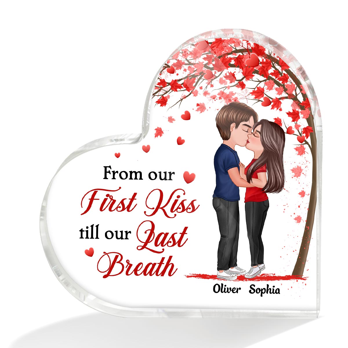 Doll Couple Kissing Under Red Heart Tree Gift For Him For Her Personalized Heart Plaque