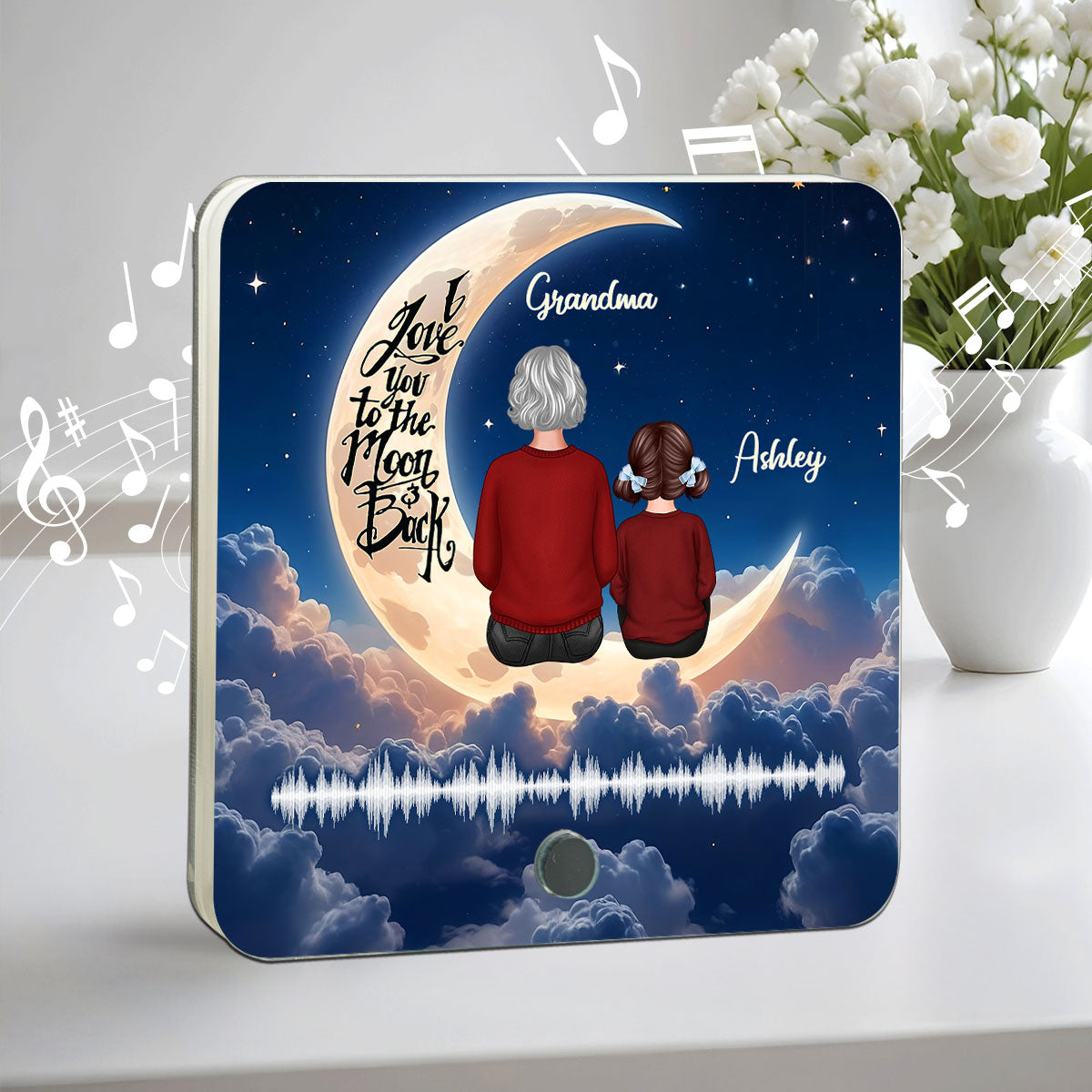 Grandma & Grandkid Back View Love You To The Moon And Back Voice Message Personalized Music Fridge Magnet