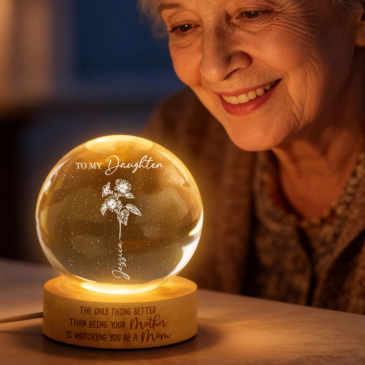 Watching You Be a Mom - Personalized Crystal Ball LED Night Light - Mother's Day Gift for Daughter