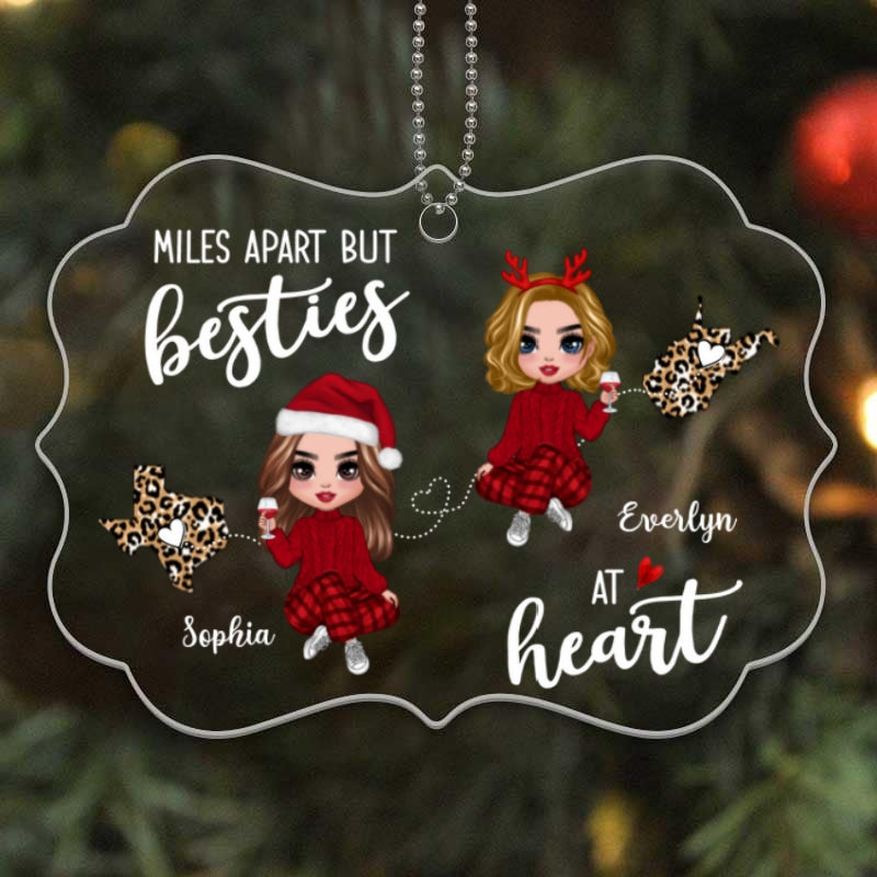 Long Distance Doll Besties Miles Apart Christmas Personalized Acrylic Ornament