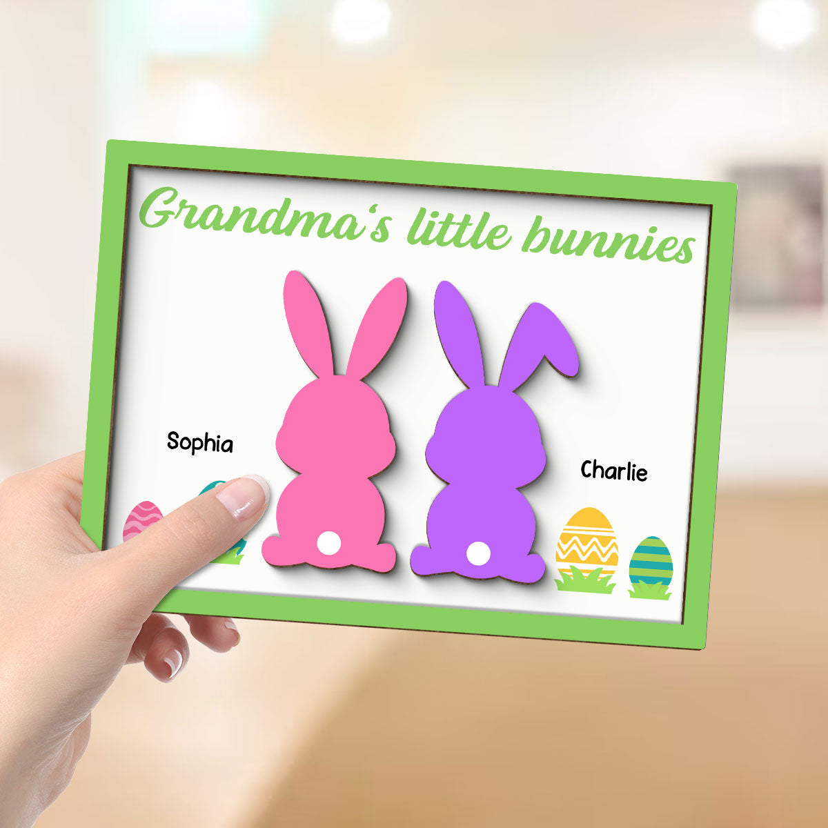 Grandma‘s Little Bunnies Easter Gift Home Decor Personalized 2-Layer Wooden Plaque