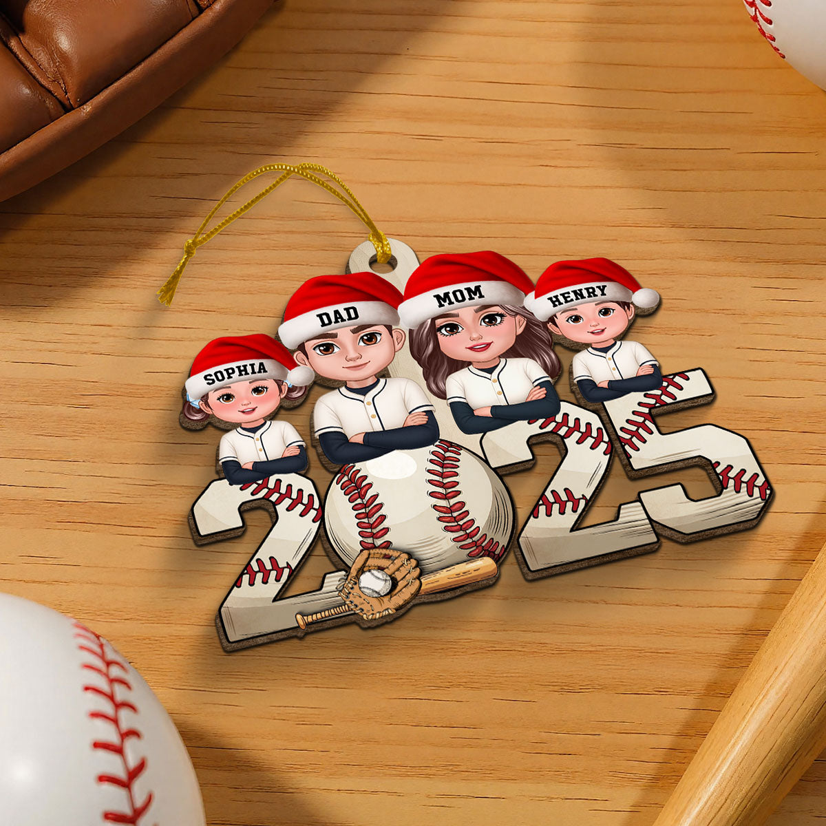 Retro Vintage Christmas Baseball Team Family - Personalized Wooden Ornament - Gift For Family