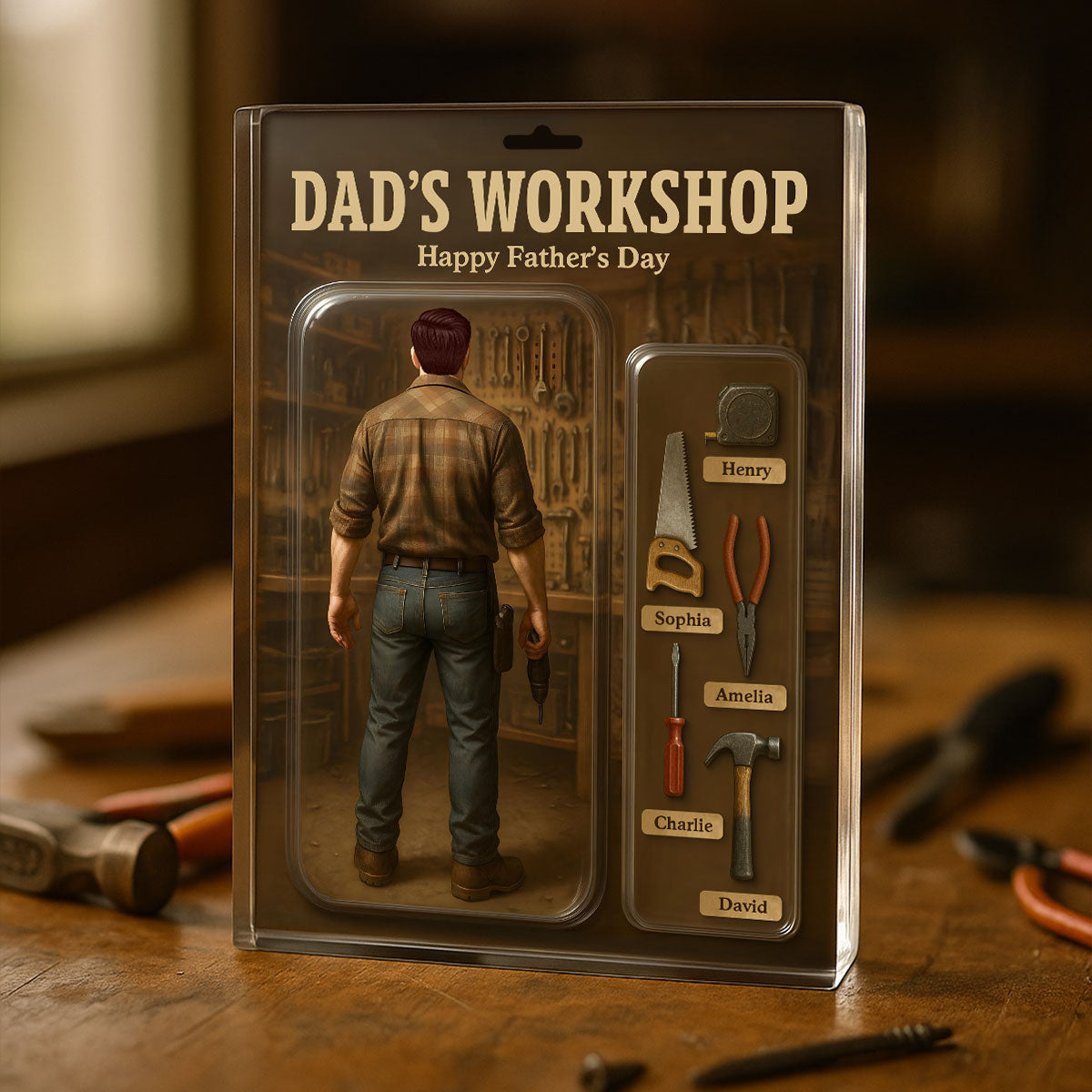 Dad's Workshop With Kids' Names Grandpa's Workshop Custom Figure Personalized Acrylic Block Plaque, Unique Father's Day Gift For Him, For Dad, For Grandpa
