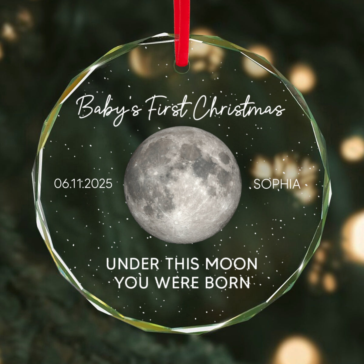 Baby First Christmas Under This Moon You Were Born Custom Moon Phase - Personalized Glass Ornament