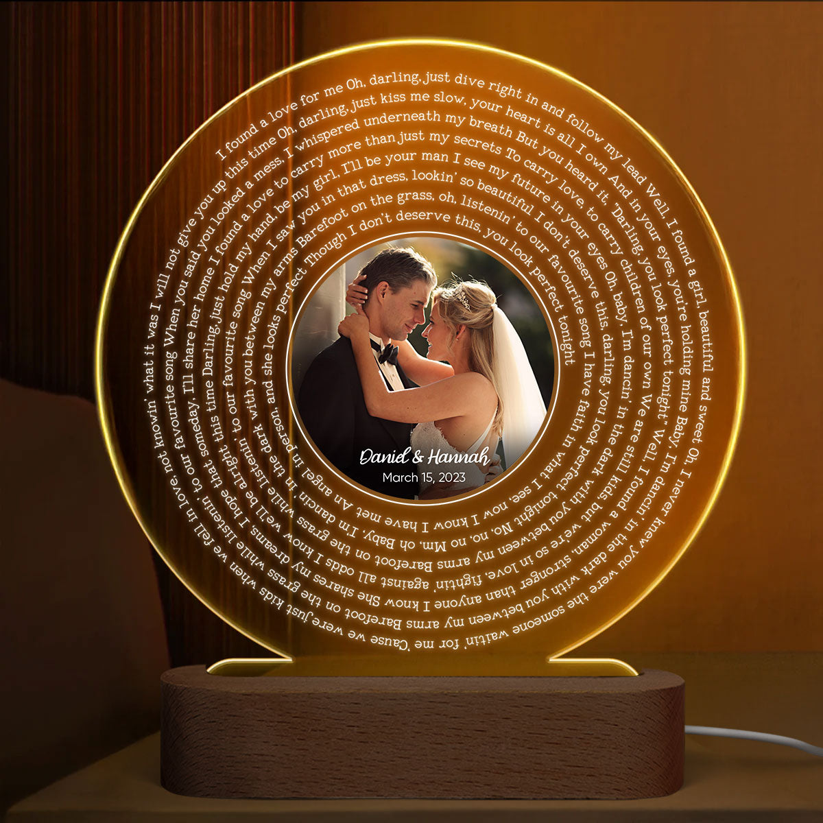 Personalized Vinyl Record Song with Lyrics Personalized Acrylic Circle LED Night Light, Personalized Gift for Her for Him, Wedding Song Gift