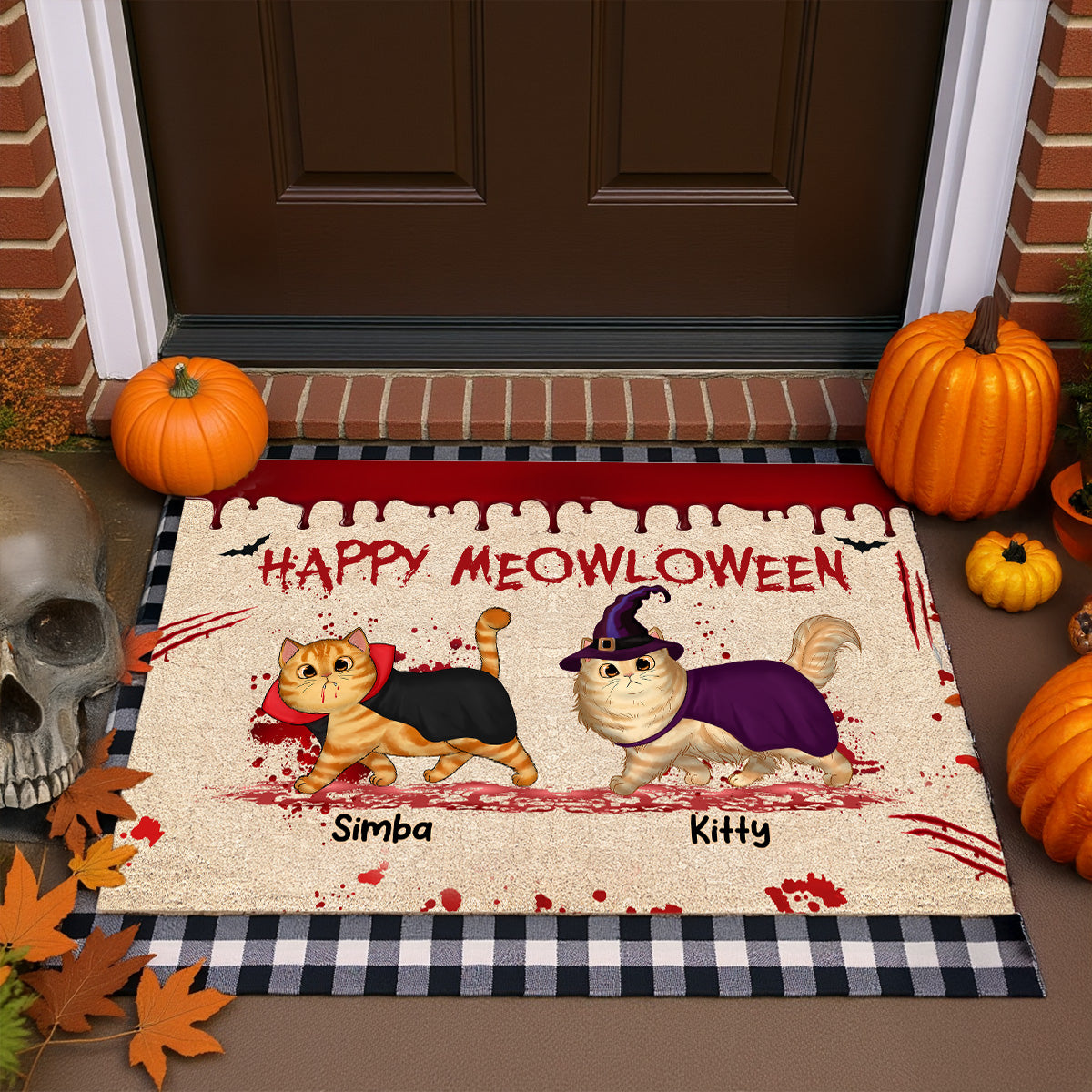 Happy Meowloween Spooky Walking Cat - Personalized Doormat