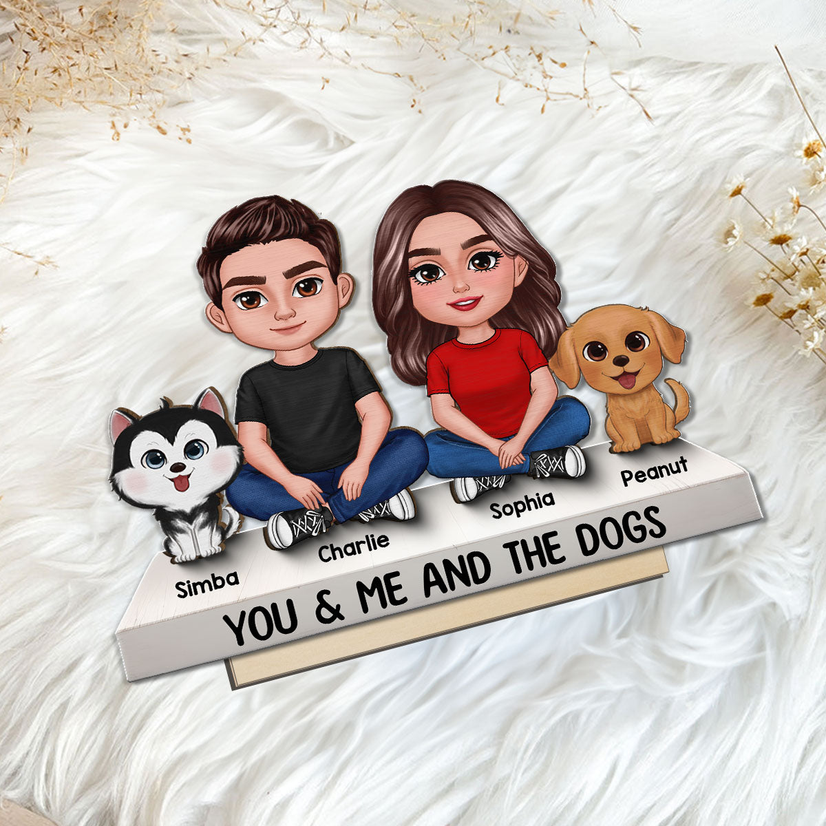 Couple You & Me And The Dogs Cats Personalized 2-Layer Standing Wooden Plaque, Heartfelt Gift Gift For Her, For Wife