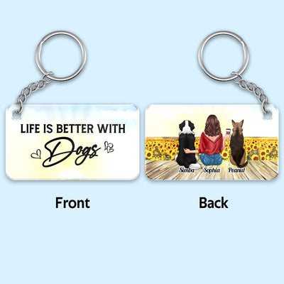 Life Is Better With Dogs Dog Mom Sunflower Field Personalized Acrylic Keychain