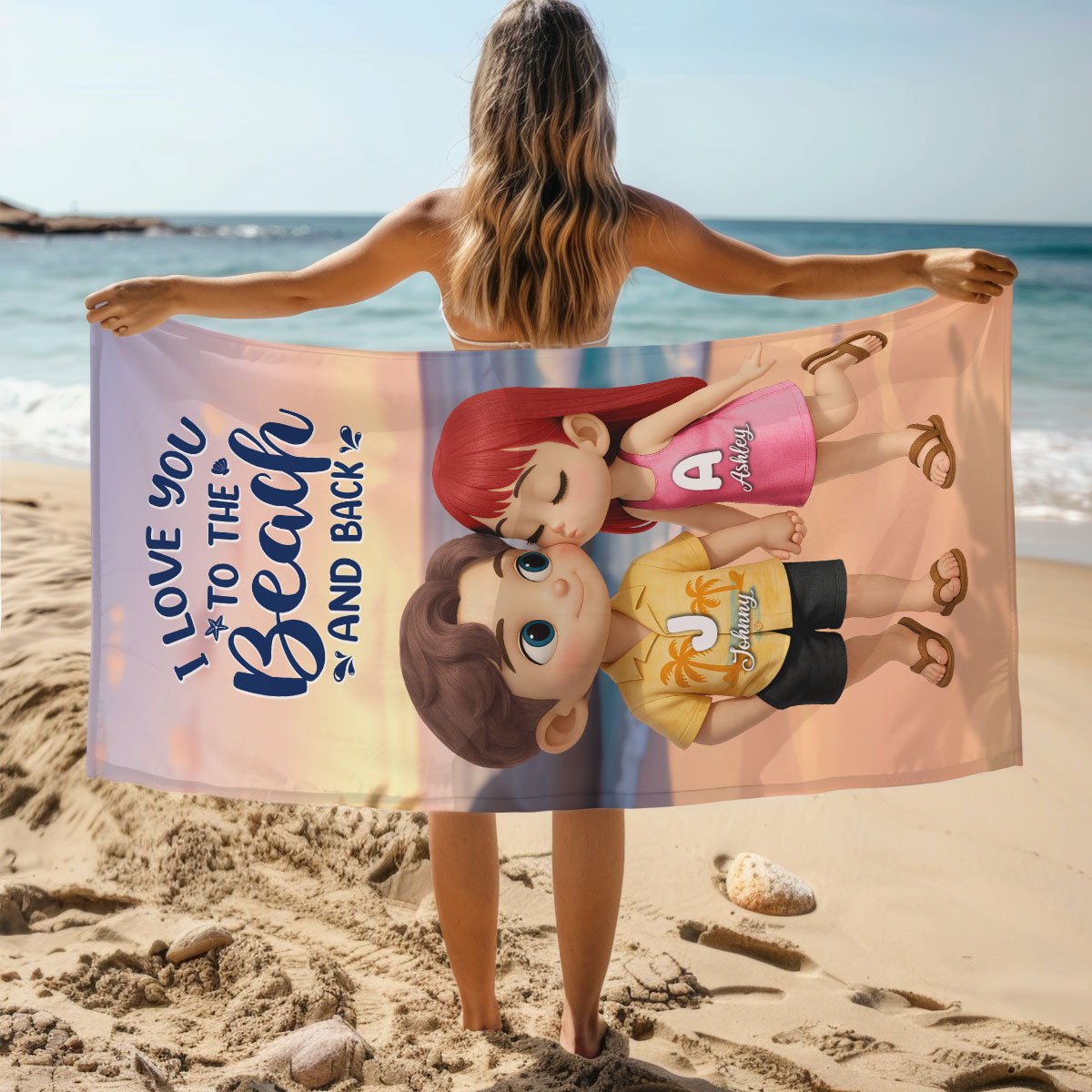 I Love You to the Beach and Back Personalized Beach Towel, Couple Summer Trip Towel