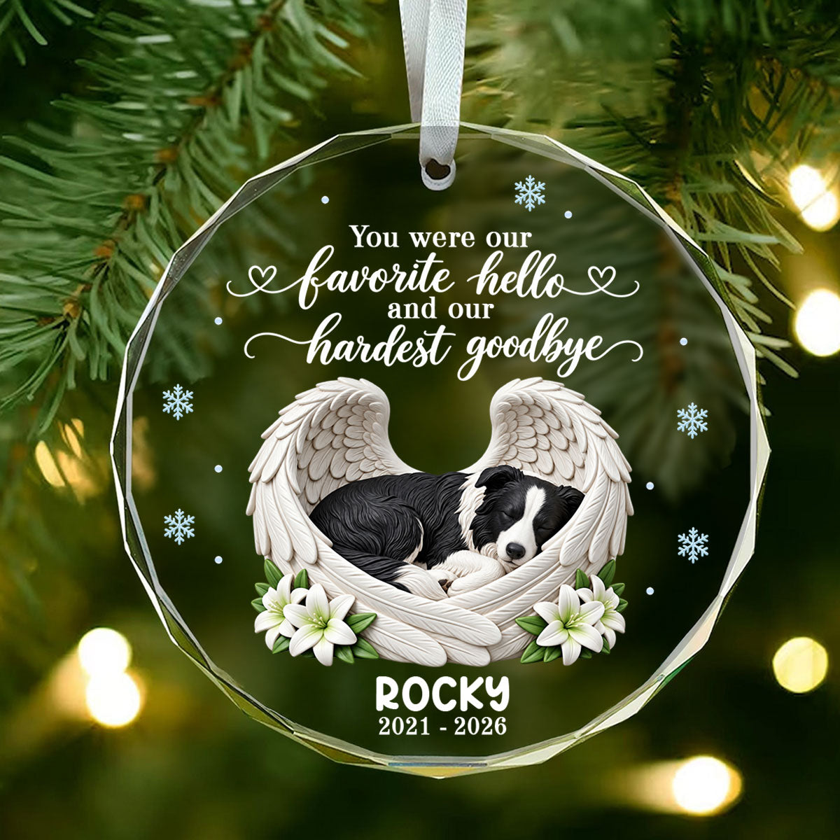 Custom Dog Cat Pet Memorial Angel Wings - Personalized Glass Ornament - Christmas Memorial Ornament For Pet Lovers, Dog Lovers, Cat Lovers