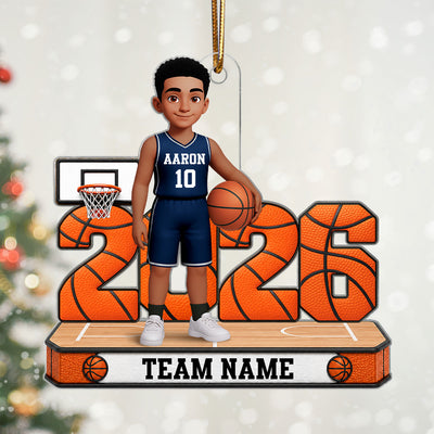 Proud Basketball Player - Personalized Acrylic Ornament - Christmas Gift, Keepsake For Basketball Players, Son, Daughter, Grandson, Granddaughter