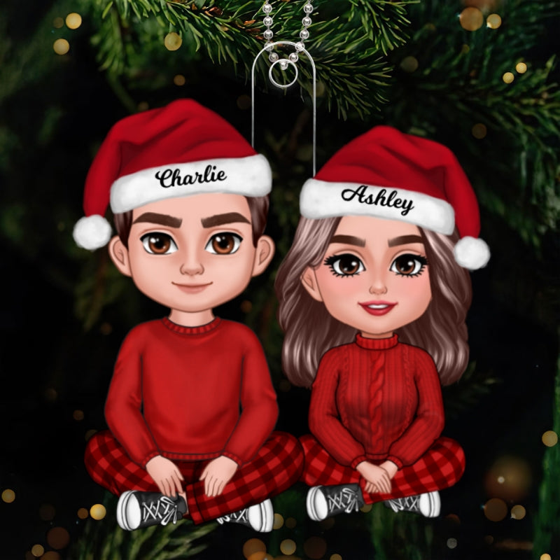 Doll Couple Sitting Crossed Leg Christmas Gift Personalized Acrylic Ornament