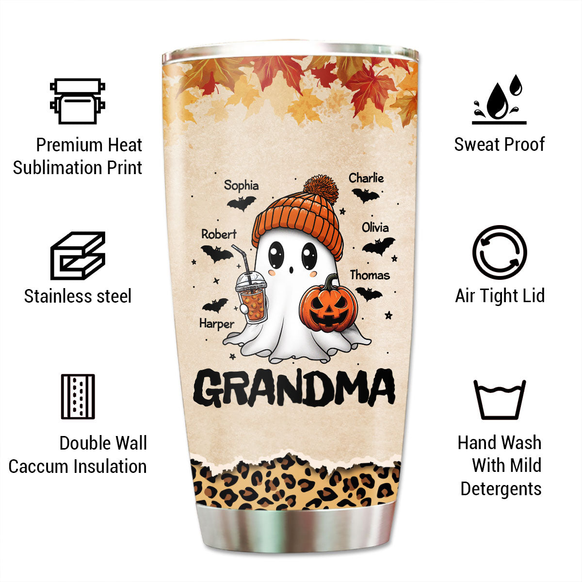 Fall Season Halloween Grandma Boo Personalized Tumbler
