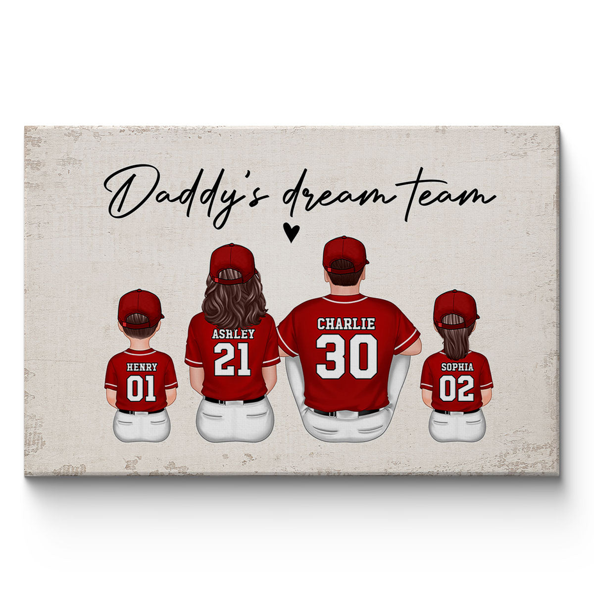 Daddy's Team Baseball Family Sitting Personalized Canvas, Gift For Dad, Grandpa, Husband
