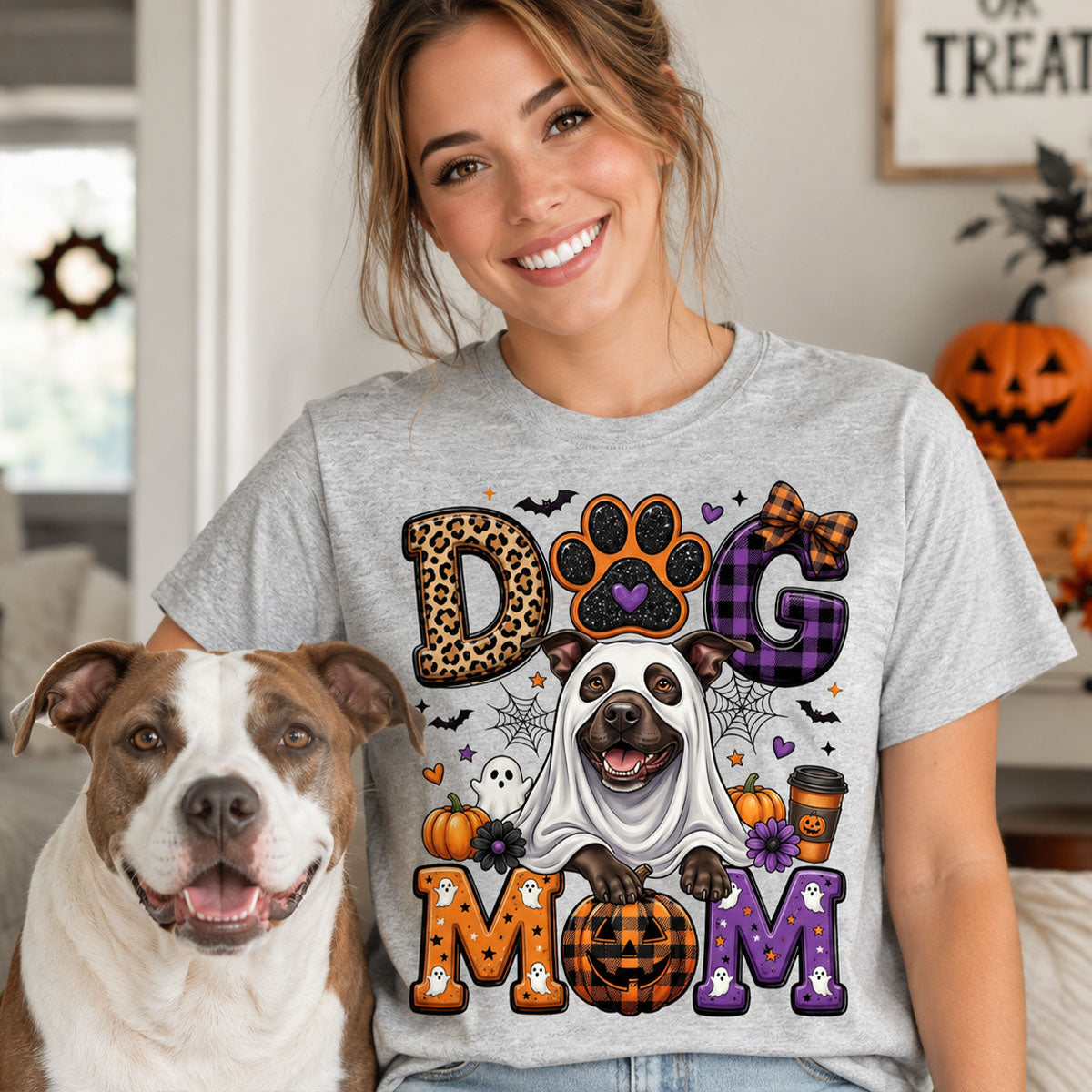 Halloween Dog Mom - Personalized Shirt - Custom Dog Photo, Fall Pumpkin Halloween Trendy Tee for Dog Moms