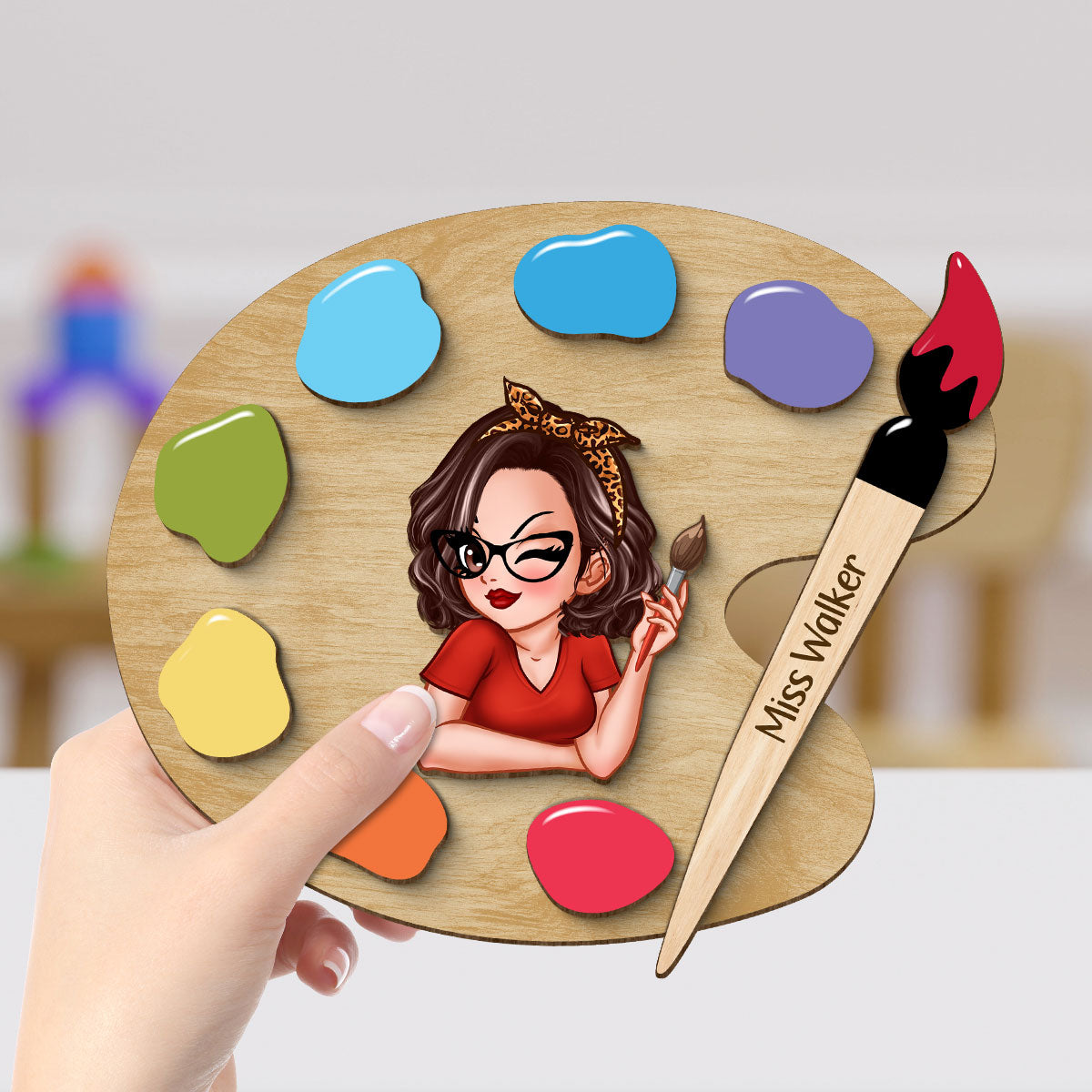 Art Teacher Palette Personalize 2-Layer Wooden Plaque, Back To School Gift