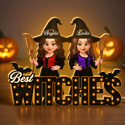 Halloween Best Witches Besties Marquee Pattern Letters Personalized Light Box