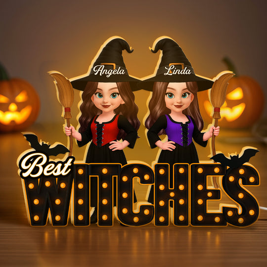 Halloween Best Witches Besties Marquee Pattern Letters Personalized Light Box